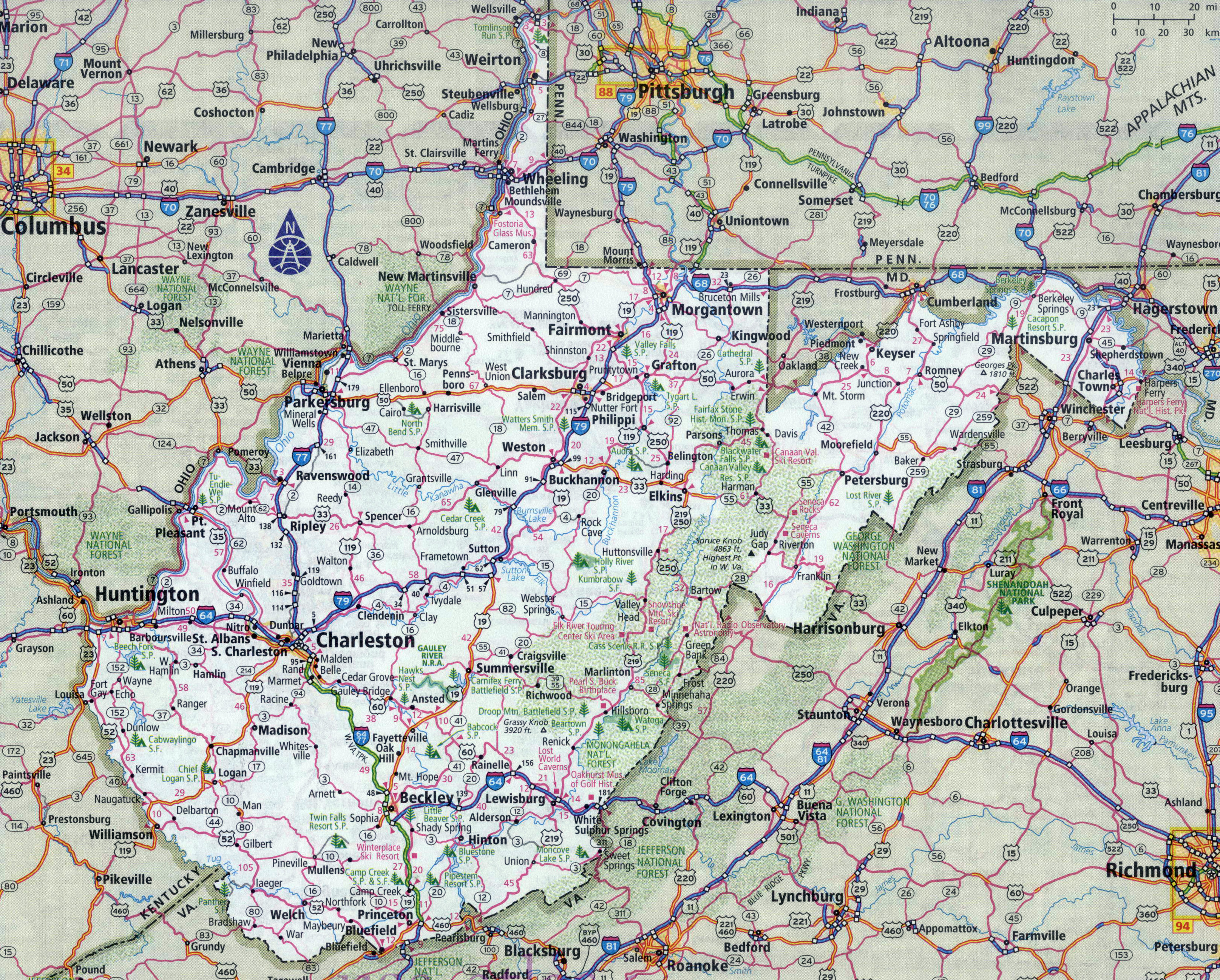 Large Detailed Roads And Highways Map Of West Virginia State With