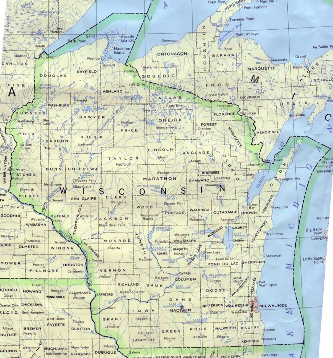 Administrative map of Wisconsin state