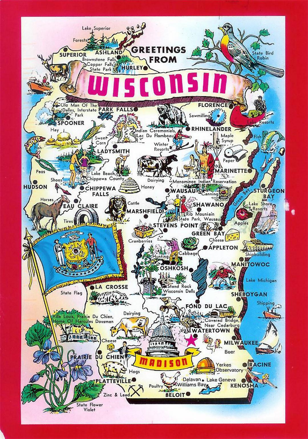 Detailed tourist illustrated map of Wisconsin state  Wisconsin state  USA  Maps of the USA 