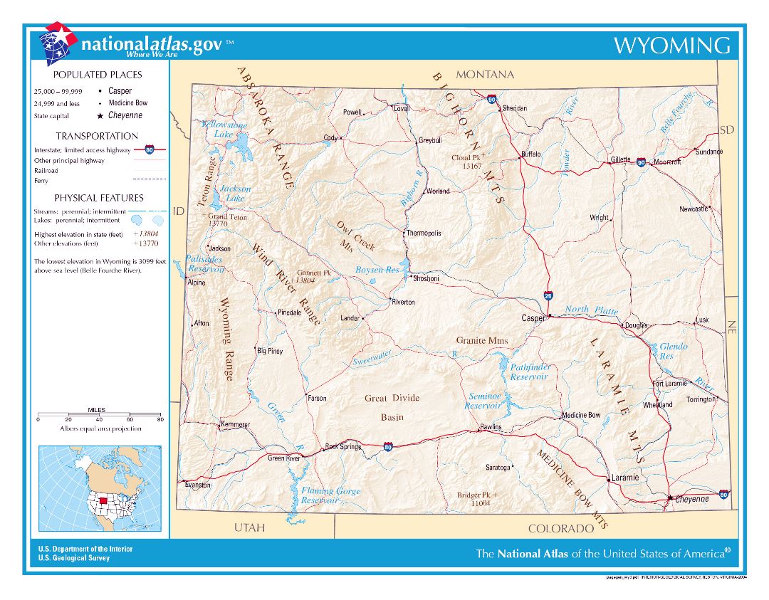 Large detailed map of Wyoming state