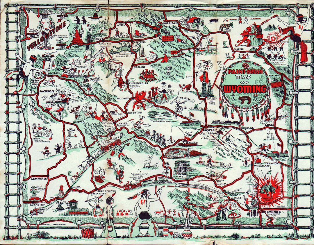 Large illustrated map of the state of Wyoming